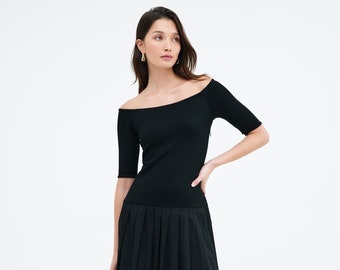 NEW Black Casual Dress, Short Sleeve Dress, Dress with Full Skirt, Black Dress for Day, Sun Dress, Mila Dress, Marcella - MD2233