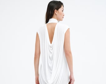 NEW Sheer Asymmetric Hem Tunic, See Through Tunic Top, Casual Sleeveless Long Top, Draped High Low Tunic, Vivienne Top, Marcella - MB2209