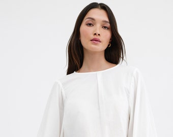 NEW Off White Oversized Cotton Voile Top, Long Puffed Sleeve Top, Oversized Sleeve Top, Relaxed Fit Blouse, Joyce Top, Marcella - MB2239