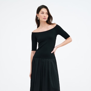 NEW Black Casual Dress, Short Sleeve Dress, Dress with Full Skirt, Black Dress for Day, Sun Dress, Mila Dress, Marcella - MD2233