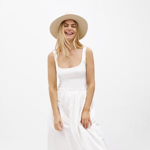 Midi Cocktail Dress, off White Tank Dress, Sleeveless Dress, Daytime Dress,  Square Neck Dress, White Dress, Ashley Dress, Marcella MD1835 