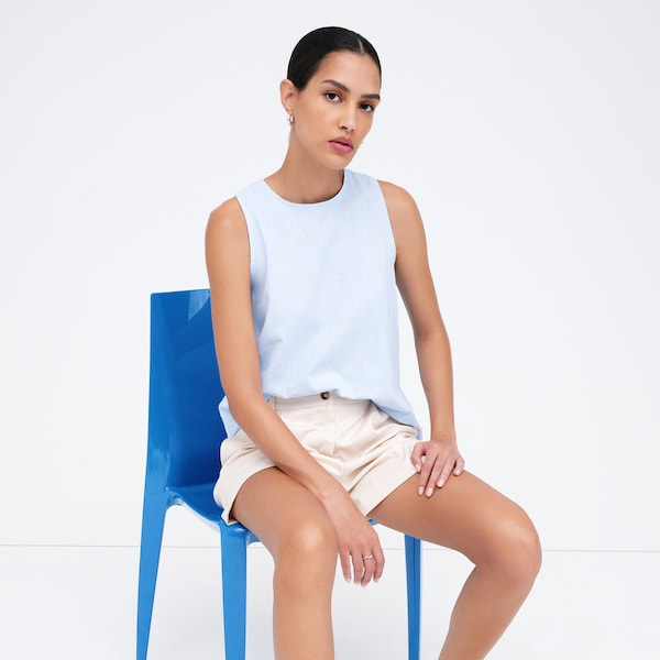 NEW Light Blue Linen Sleeveless Top, Relaxed Fit Summer Tank Top, A-Line Top, Linen Tank Top, McKinley Top, Marcella - MB2351