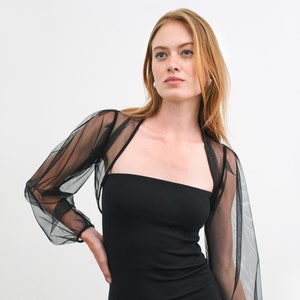 Black Mesh Cocktail Shrug, See Through Bolero, Cropped Mesh Shrug, Sheer Bolero, Black Tulle Bolero, Calliope Bolero, Marcella MC2114 Black 01-J