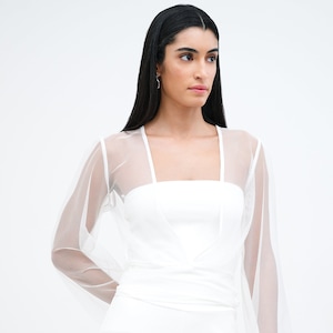 NEW Off White Mesh Cocktail Shrug, See Through Bolero, Mesh Shrug, Wrap Mesh Bolero, Puffed Sleeve Shrug, Verona Bolero, Marcella MC2288 Off White 03-J