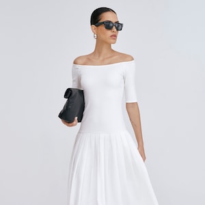 NEW Off White Casual Dress, Short Sleeve Dress, Dress with Full Skirt, Black Dress for Day, Sun Dress, Mila Dress, Marcella MD2233AR image 1