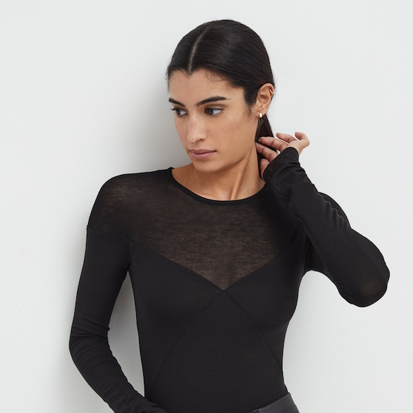 Sheer Long Sleeve Black Top Etsy