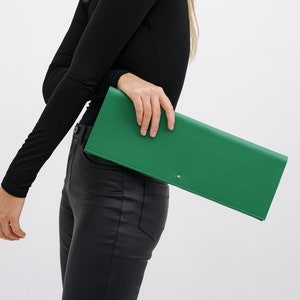 Extra-Long Cocktail Clutch, Green Leather Clutch, Evening Clutch Bag, Envelope Clutch, Slim Bag, Belle Leather Clutch, Marcella MA1089 Spring Green 150-J