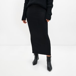 Fitted Black Skirt, Black Midi Skirt, Long Pencil Skirt, Stretchy Fitted Skirt, High Waisted Skirt, Belmont Skirt, Marcella - MP1020