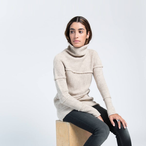 Womens Turtleneck, Knit Long Sleeve Sweater, High Neck Top, Handmade, Handmade Sweater, Emily Sweater, Marcella -MB0790