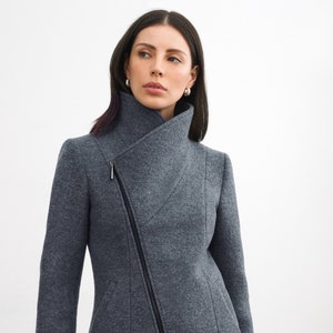 Chic plain lapel collar button thicken woolen long coat cheap