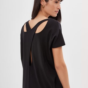 Black Oversized T-Shirt, Cutout Back Top, Short Sleeve Shirt, Black TShirt, Edgy Tee, Women's Shirt, Felix Top, Marcella - MB1986