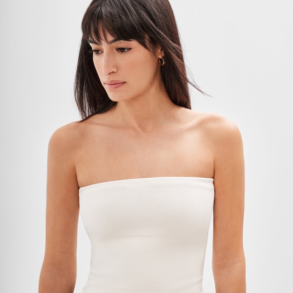 Off White Strapless Top, Fitted Tube Top, Evening Strapless Top, Party Top, Cocktail Blouse, Gavin Strapless Top, Marcella - MB1925