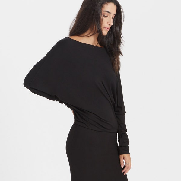 Dolman Sleeve Midi Dress, Off Shoulder Dress, Asymmetric Dress, Cold Shoulder Dress, Casual Dress, Malinda Dress, Marcella - MD0023