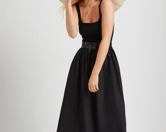 Black Tank Dress, Sleeveless Dress, Dress with Full Skirt, Black Dress for Day, Sun Dress, Casual Dress, Clara Dress, Marcella - MD1841