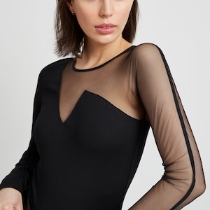 Mesh Cocktail Blouse, Long Sleeve Top, Long Sleeve Top with Mesh, Asymmetric Cocktail Top, Elegant Top, Nolita Top, Marcella MB1859 image 5