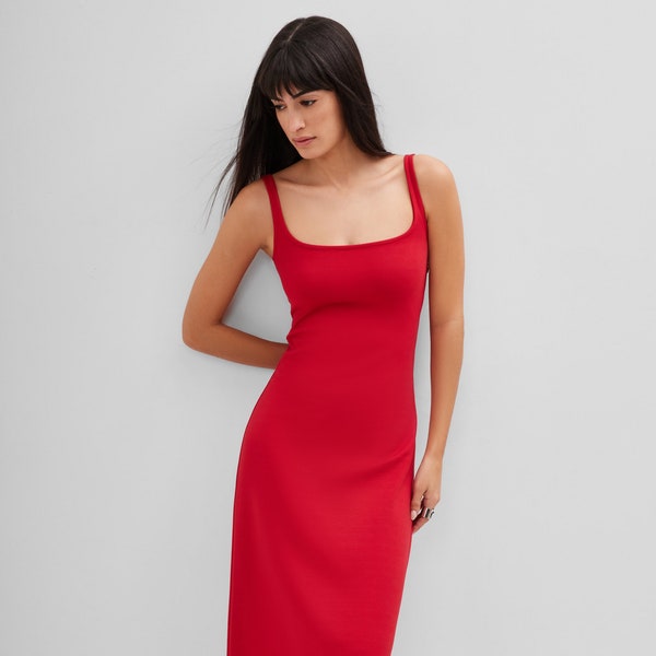 Red Midi Dress, Tank Dress, Sleeveless Dress, Day Dress, Summer Dress, Cocktail Dress, Crawford Dress, Marcella - MD2002