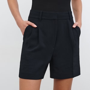 Black High-Waisted Shorts, Pleated Shorts, Smart Casual Summer Clothing, Tailored Shorts for Women, Arissa Shorts, Marcella - MP2079