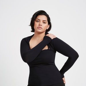 Stylish Shrug, Fitted Bolero, Black Shrug, Short Cover Up, Long Sleeve Shrug, Tatiana Bolero, Marcella MC0066 image 1