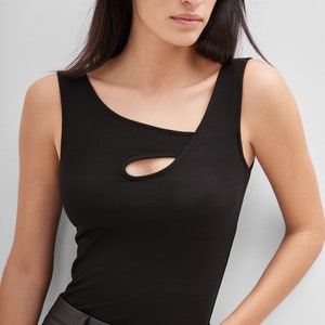 Asymmetric Cutout Top, Black Strappy Summer Top, Unique Sleeveless Top, Cutout Tank, Stylish Fitted Top, Lotte Top, Marcella - MB1957