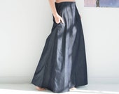 Denim Maxi Skirt, Jeans Skirt, Long Skirt, Wide Skirt, Skirt with Pockets, Demi Skirt, Marcellamoda - MP0758