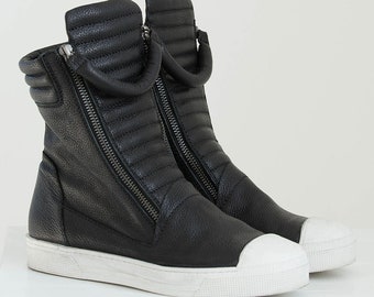 NEW Designer Boots / Leather Sneaker Boots / Zipper Boots / Stylish High Sneakers / Italian Leather Shoes / Marcellamoda - MS0984
