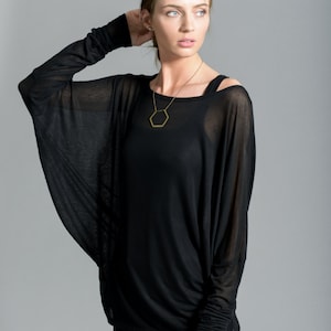 FINAL SALE Sheer Black Top, Dolman Sleeve Top, Long Batwing Sleeve