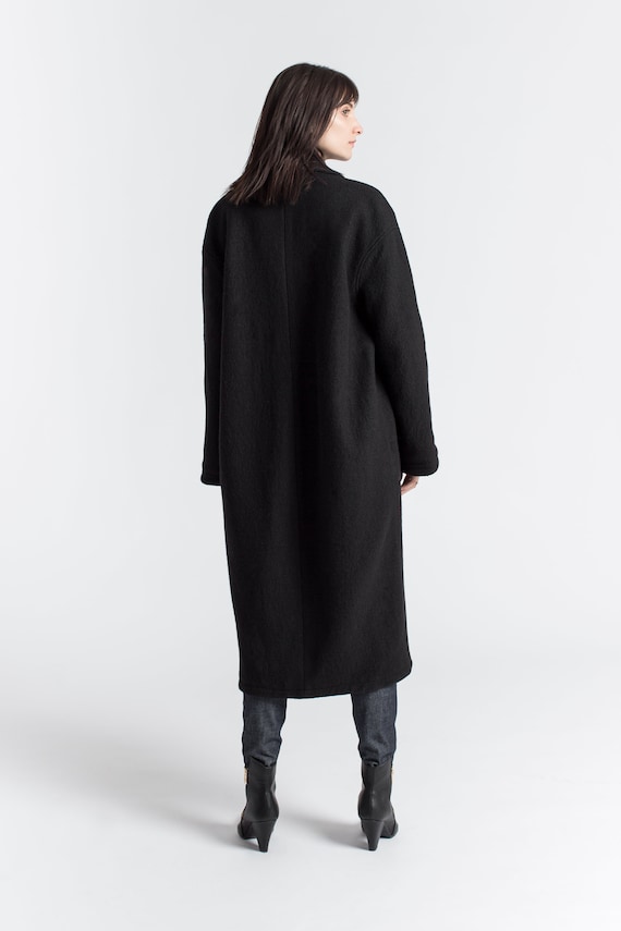 Long Black Wool Coat, Elegant Wool Jacket, Collared Coat, Warm