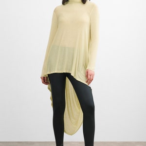 Long Draped Back Tunic, Casual Asymmetric Long Top, High Low Tunic, Short Front Long Back Tunic, Iris Tunic, Marcella MB0103 Pale Yellow 153-B