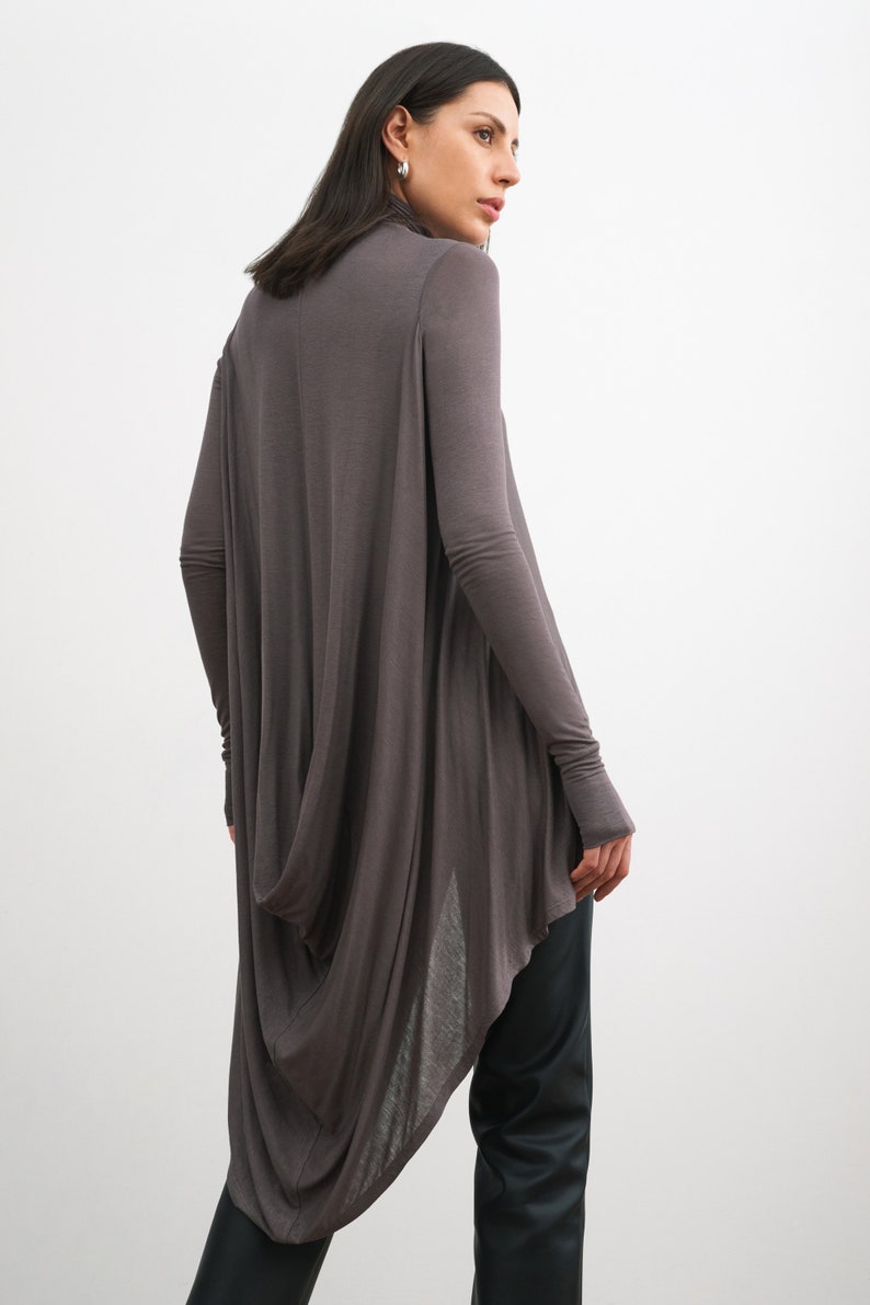 Sheer Black Asymmetric Tunic, Long Sleeve Tunic Top, Black Turtleneck Tunic, Draped High Low Tunic, Marlowe Tunic, Marcella MB2086 Anthracite 12-B