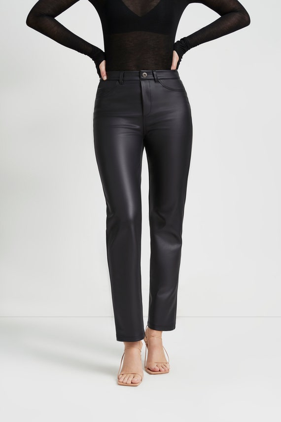  VILIGO Black Faux Leather Pants for Women Petite