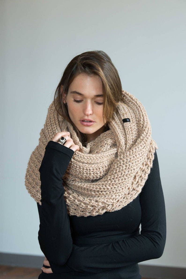 Winter Scarf Women, Woven Scarf, Chunky Knit Scarf, Womens Scarf, Woman Scarf, London Infinity Scarf, Marcella MA0402 Light Beige 04-K