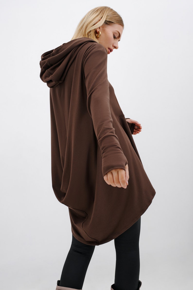 Oversized Hoodie Tunic, Asymmetrical Hem Sweatshirt, Comfortable Cowl Neck Top, Hooded Sweatshirt, Firenze Sweatshirt, Marcella MB1471 Espresso E-18