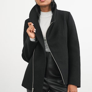 Grey Wool Jacket, Wool Coat, High Collar Jacket, Winter Coat, Wool Jacket, Asymmetric Zip Up Coat, Essex Coat, Marcella MC2117 image 6