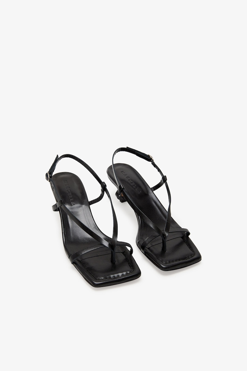 Black Strappy Sandals, Cocktail Sandals, Kitten Heels, Minimalist Evening Shoes, Italian Leather Sandals, Greta Sandals, Marcella MS2047 Black 01-J