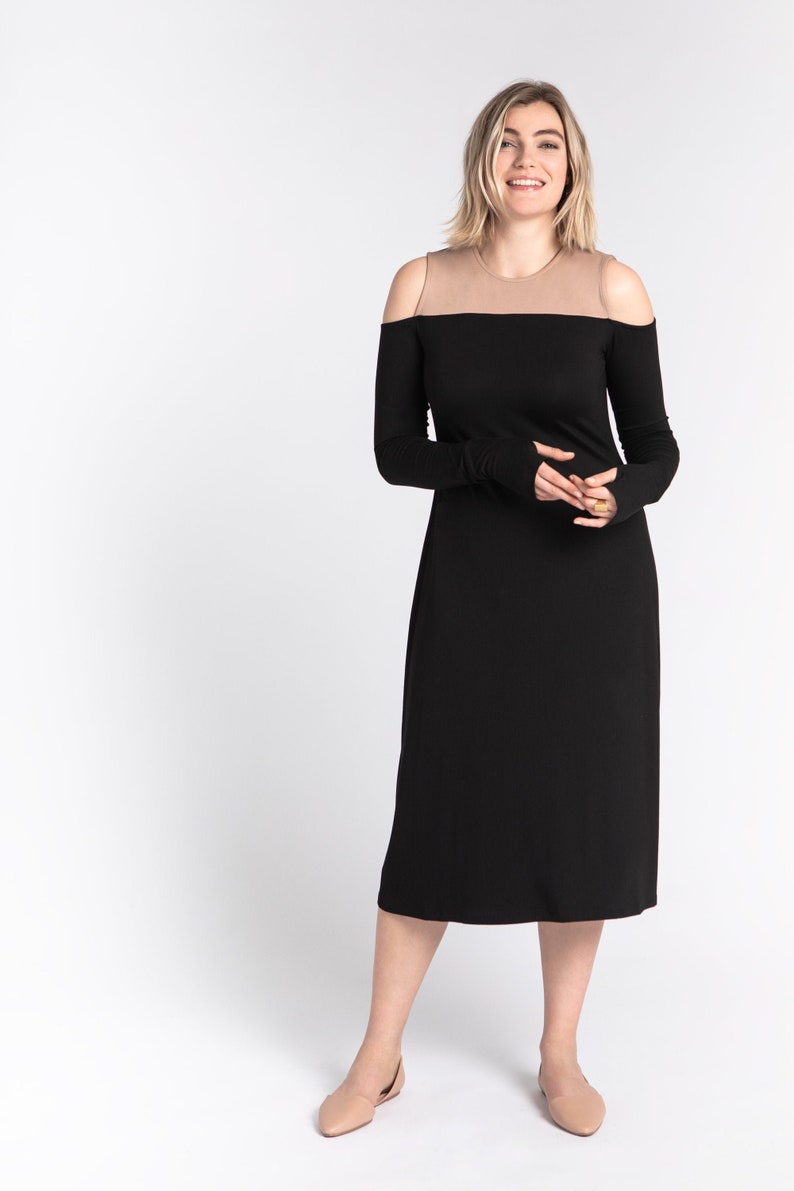 long sleeve cut out shoulder dress
