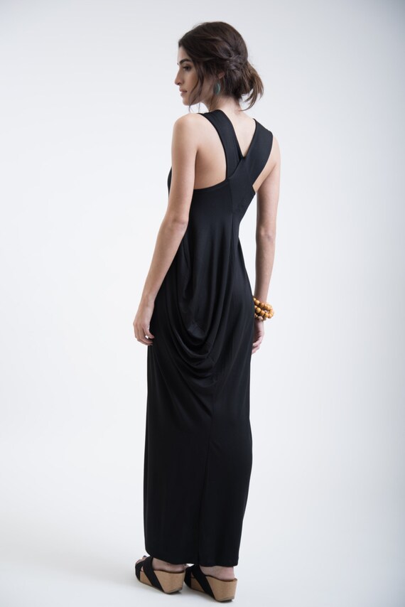 Black Bloom Dress / Long Black Dress / Unique Maxi Dress / | Etsy