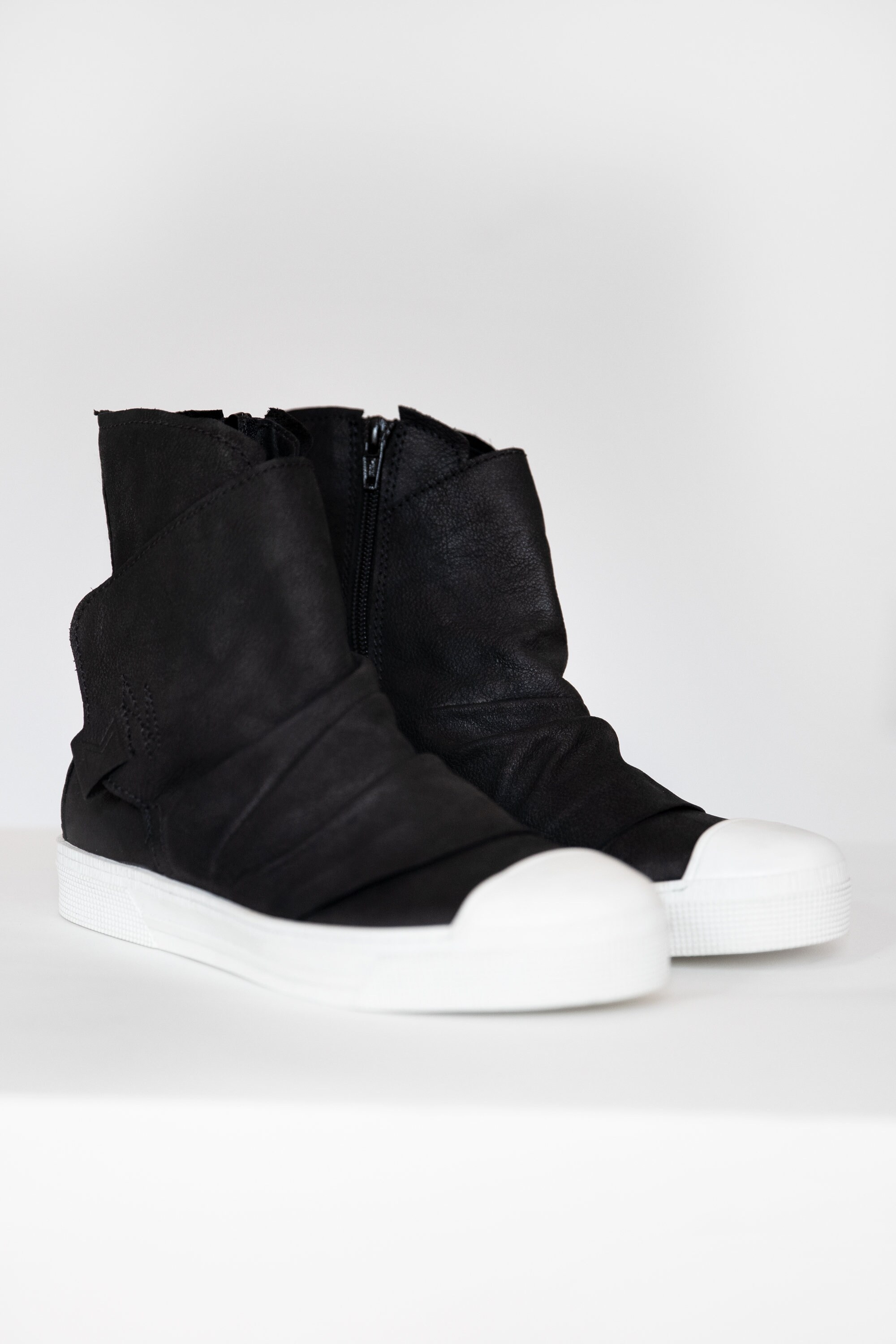 Leather Sneaker Boots Black Sneaker Boots Black Ankle Boots Etsy