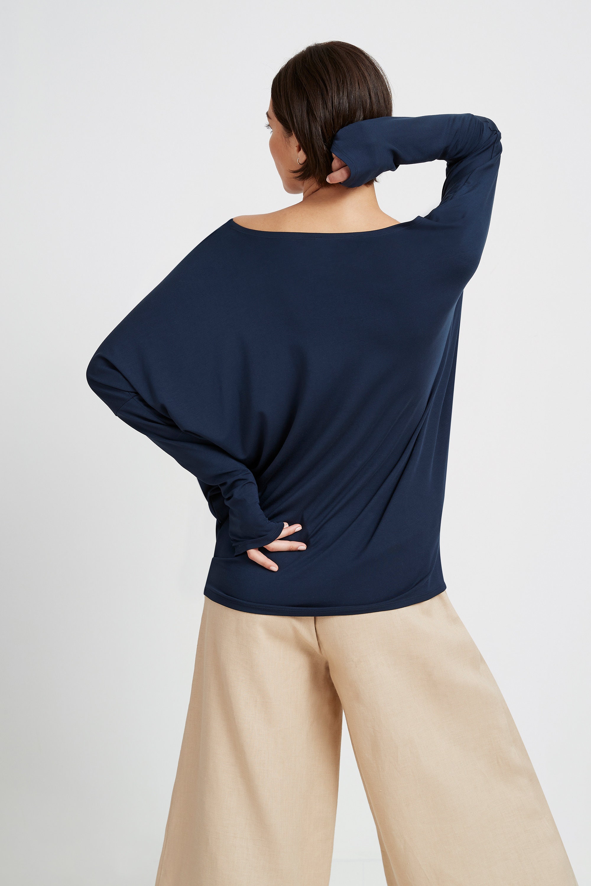 Dolman Sleeve Top, Batwing Sleeve Blouse, Long Sleeve Top, off the 
