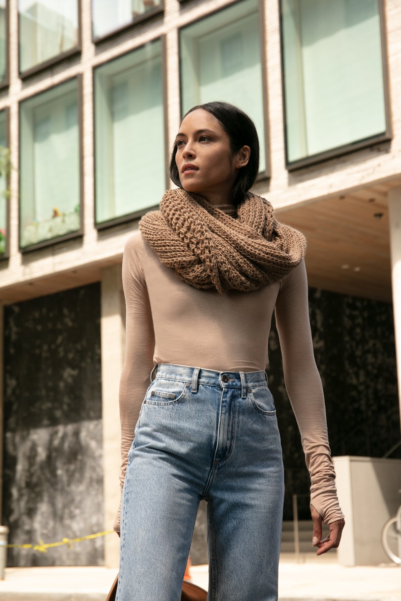 Oversized Scarf, Knit Wool Scarf, Chunky Knit Scarf, Infinity Scarf, Winter Shawl, Knit Loop Scarf, London Infinity Scarf, Marcella MA0402 Camel 93-K