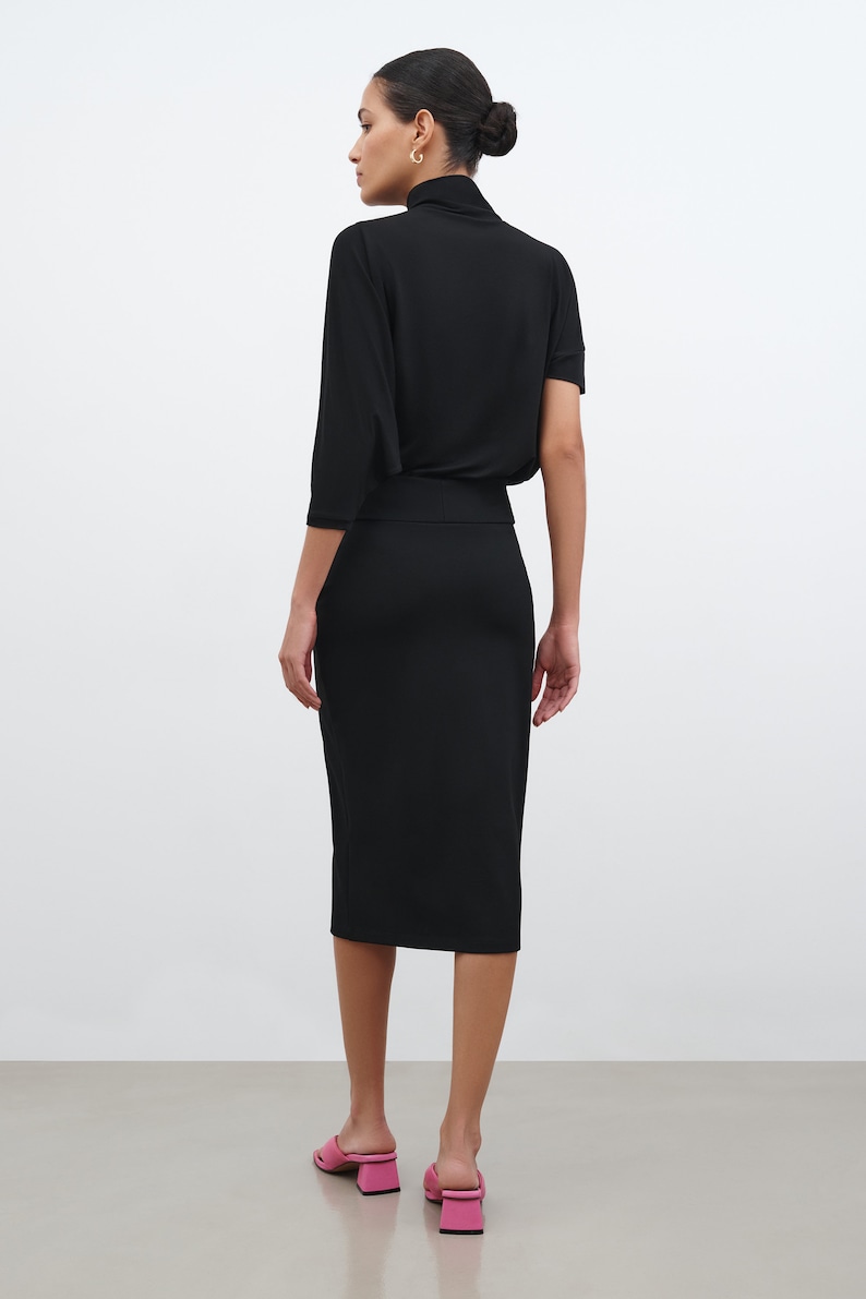 Fitted Black Skirt, Black Midi Skirt, Pencil Skirt, Stretchy Fitted Skirt, High Waisted Skirt, Vesey Pencil Skirt, Marcella MP2032 image 4