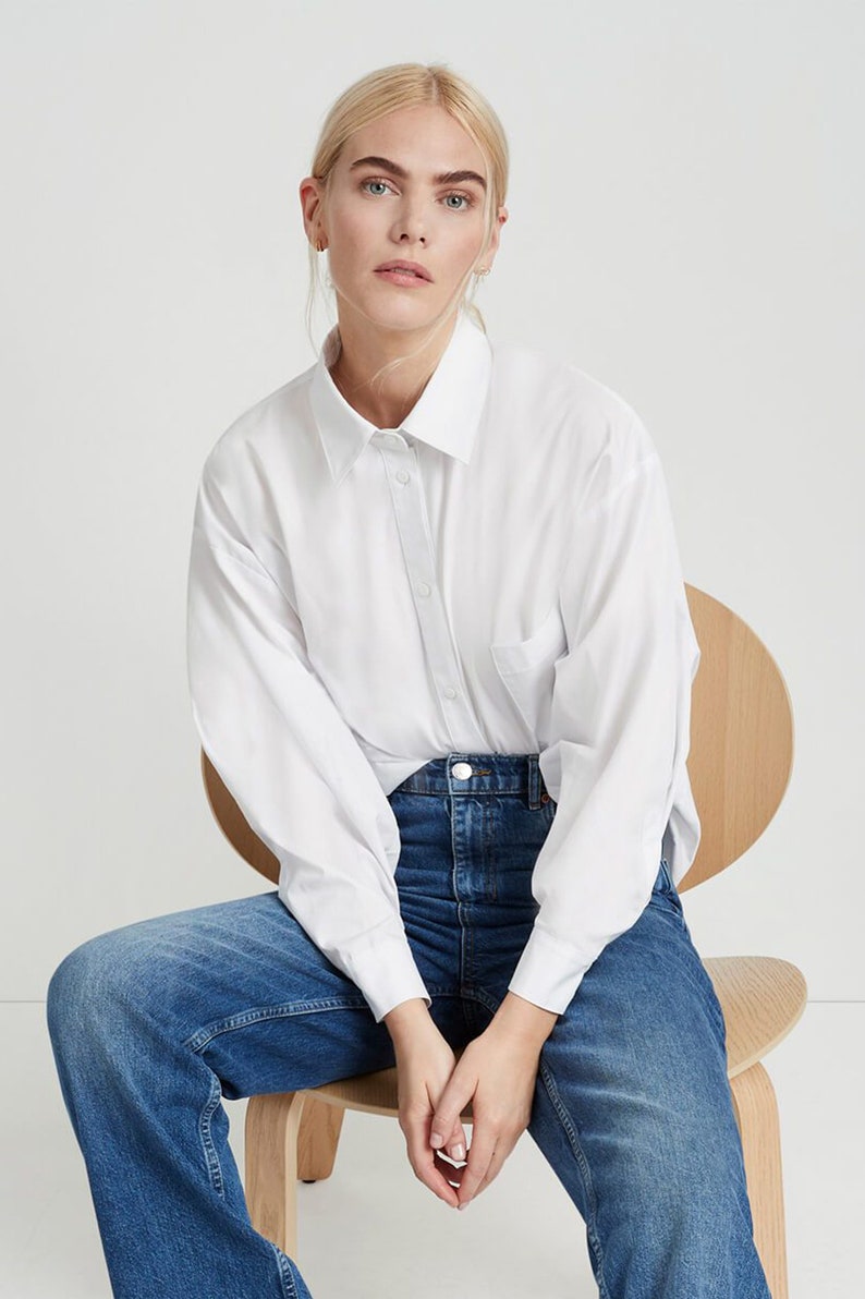 Oversized Button Up Shirt, Boyfriend Shirt, Collared Button Down Top, Balloon Sleeve Top, Workwear, Raphaela Shirt, Marcella MB1757 image 4