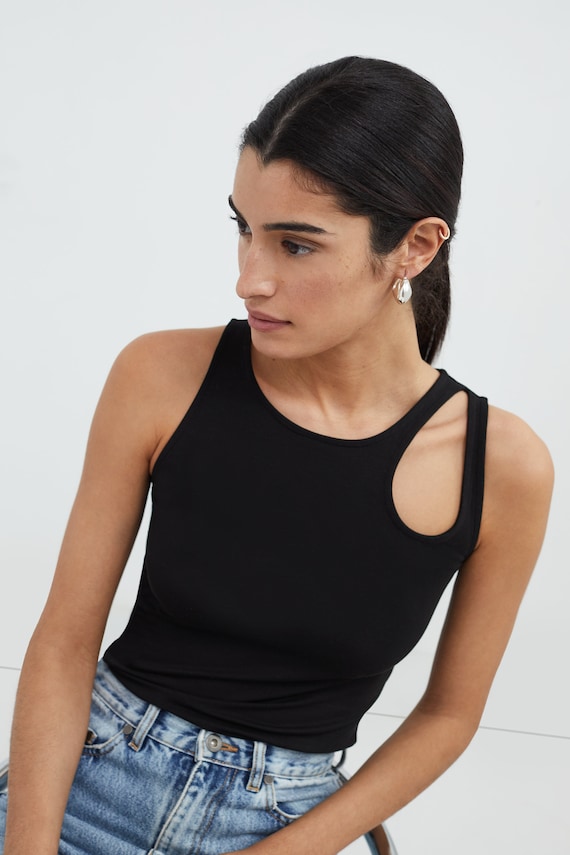 Asymmetrical Strap Sleeveless Top, Strappy Tank Top, Cut Out Tank, Fitted  Sleeveless Tee, Casual Top, Jules Top, Marcella MB1843 