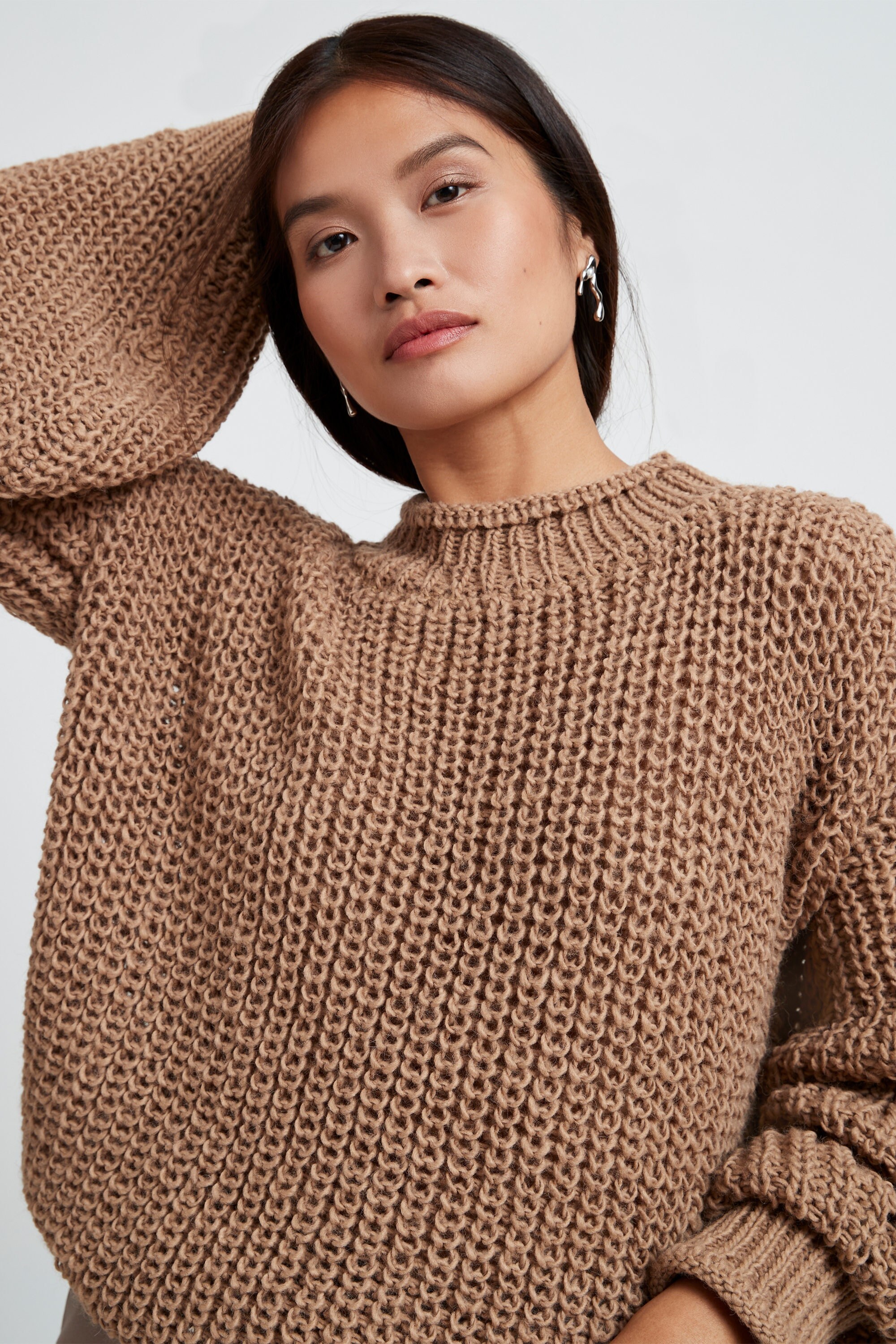 Oversized Sleeve Sweater Ribbed Cuff 