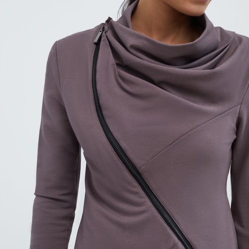 Zip Up Sweatshirt, Lightweight Sweatshirt, Asymmetric Light Jacket, Fitted Sweatshirt, Hoyt shops Sweatshirt Jacket, Marcella - MC1791