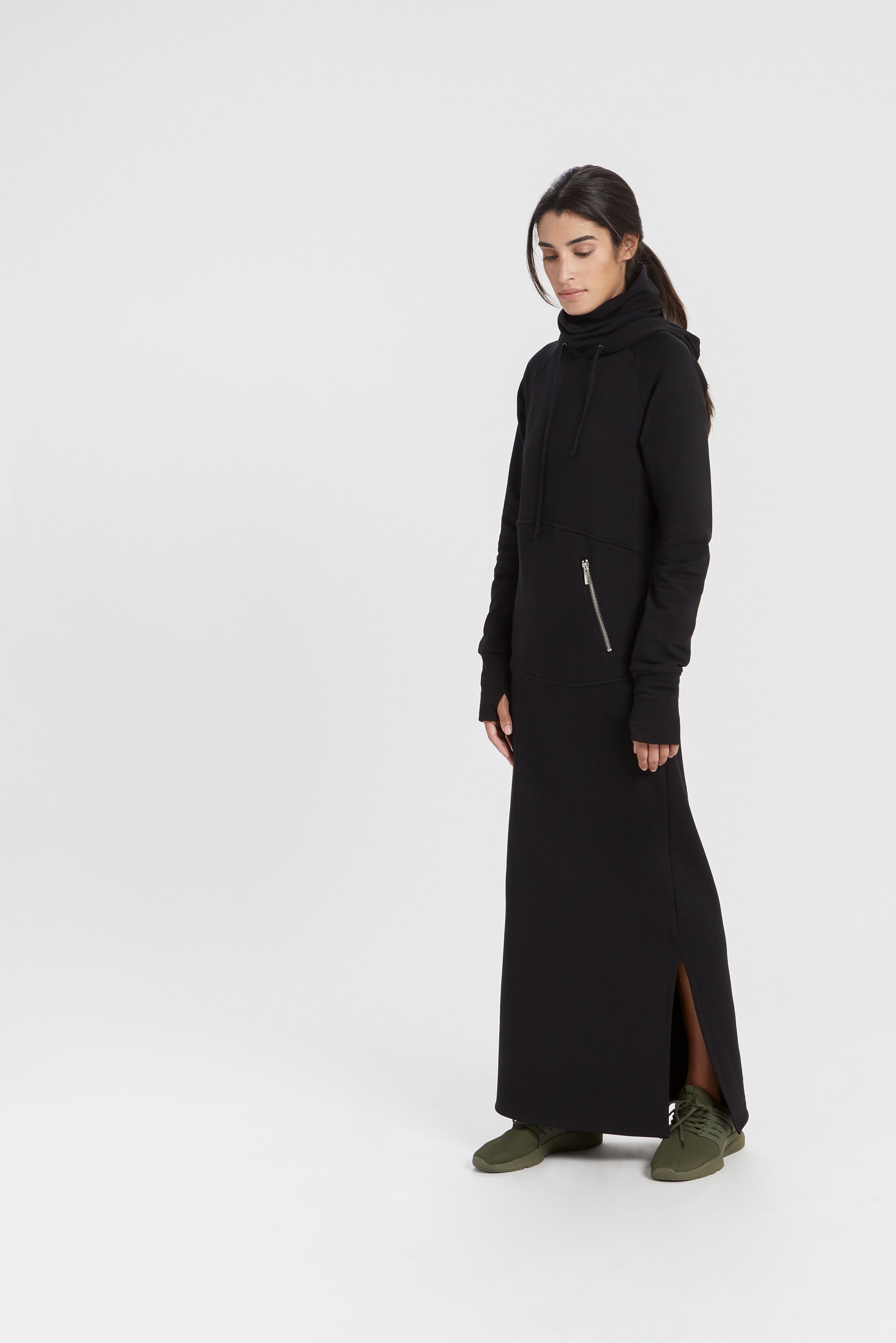 Black Sweatshirt Dress Maxi Dress, Long Hoodie, Hooded Winter