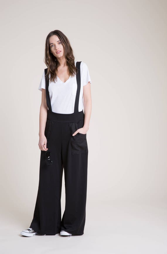 black jumpsuit with suspenders