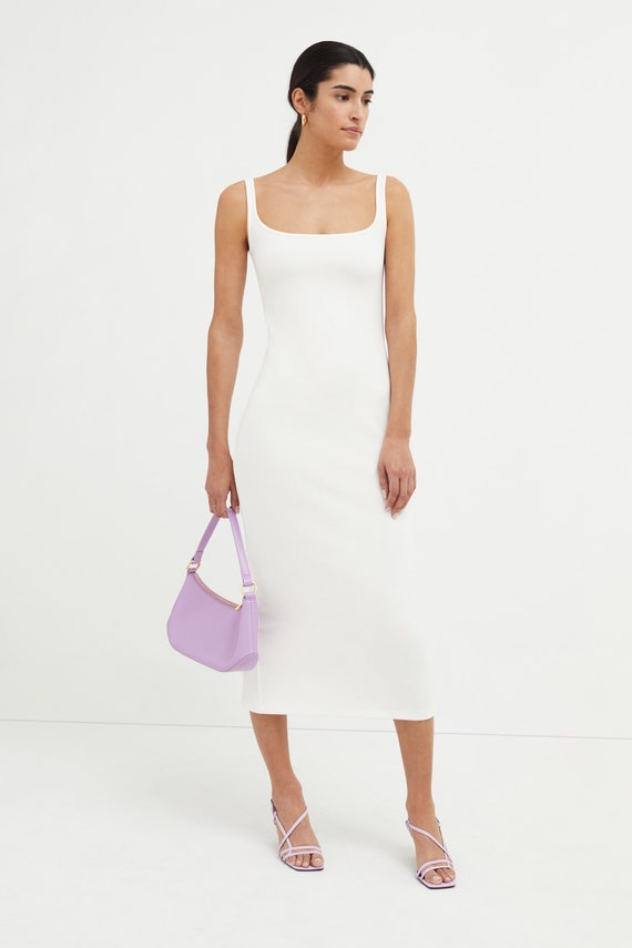 Midi Cocktail Dress, off White Tank Dress, Sleeveless Dress