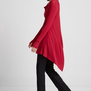 Red Long Draped Back Tunic, Casual Asymmetric Long Top, Cowl Neck Tunic, Sheer Tunic, Off-Shoulder Tunic, Yorkville Tunic, Marcella MB2020 image 3