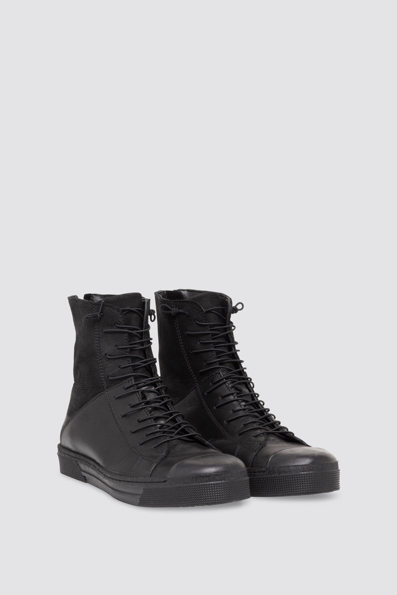 FINAL SALE Leather Lace-Up Boots, Genuine Leather Boots, Sneaker Boots, Leather Shoes, Winter Boots, Helsinki Boots, Marcella MS1453 Black 01-J