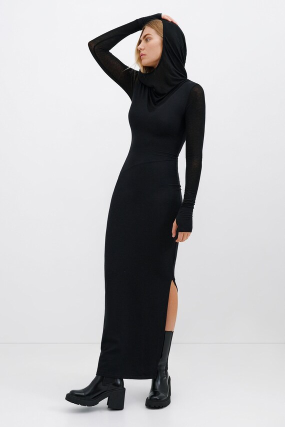 Black Casual Dress, Fitted Sweatshirt Dress, Maxi Dress With Hood, Dress  With Slit, Hoodie Dress, Taylor Dress, Marcella - MD1740 - Etsy Canada